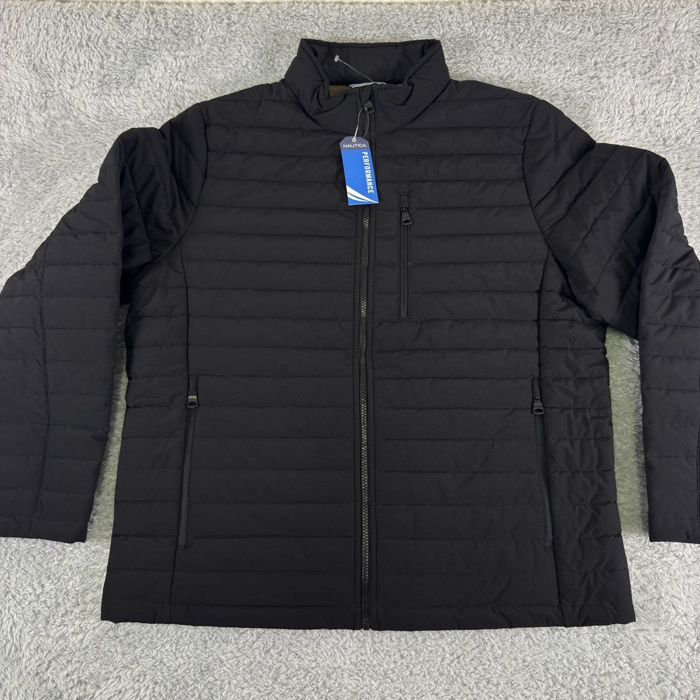 NWT Nautica Performance Mens XL Black Puffer Jacket Water Wind Resistant